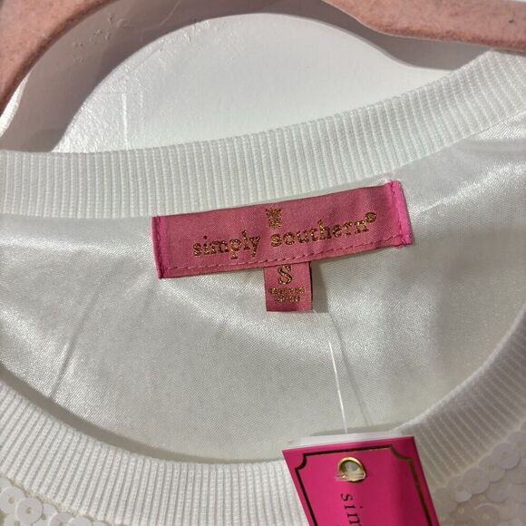 Simply Southern Preppy Sequins BRIDE Top Tshirt Small Oversized Crop America NWT - Picture 4 of 9